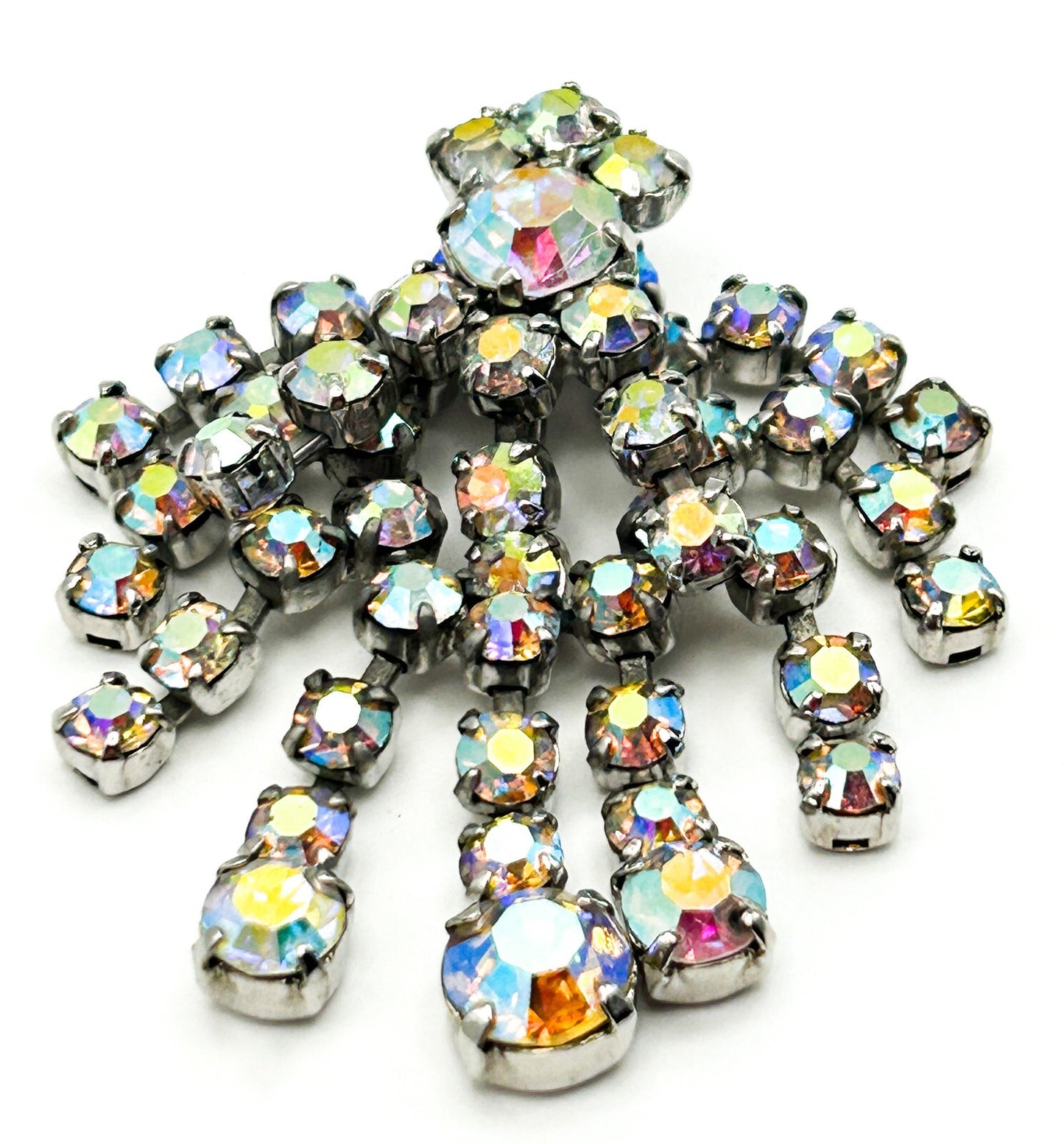 AB Crystal Rhinestone Waterfall Pendant Starburst Drop Vintage Style 5.5cm