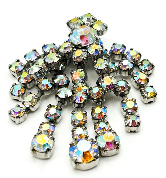 AB Crystal Rhinestone Waterfall Pendant Starburst Drop Vintage Style 5.5cm
