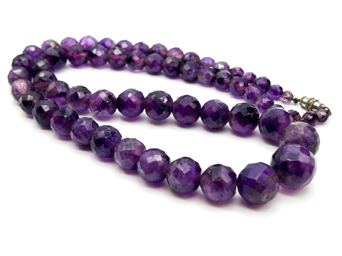 Vintage Graduated Faceted Amethyst Bead Necklace – Purple Gemstone Strand 23.5”