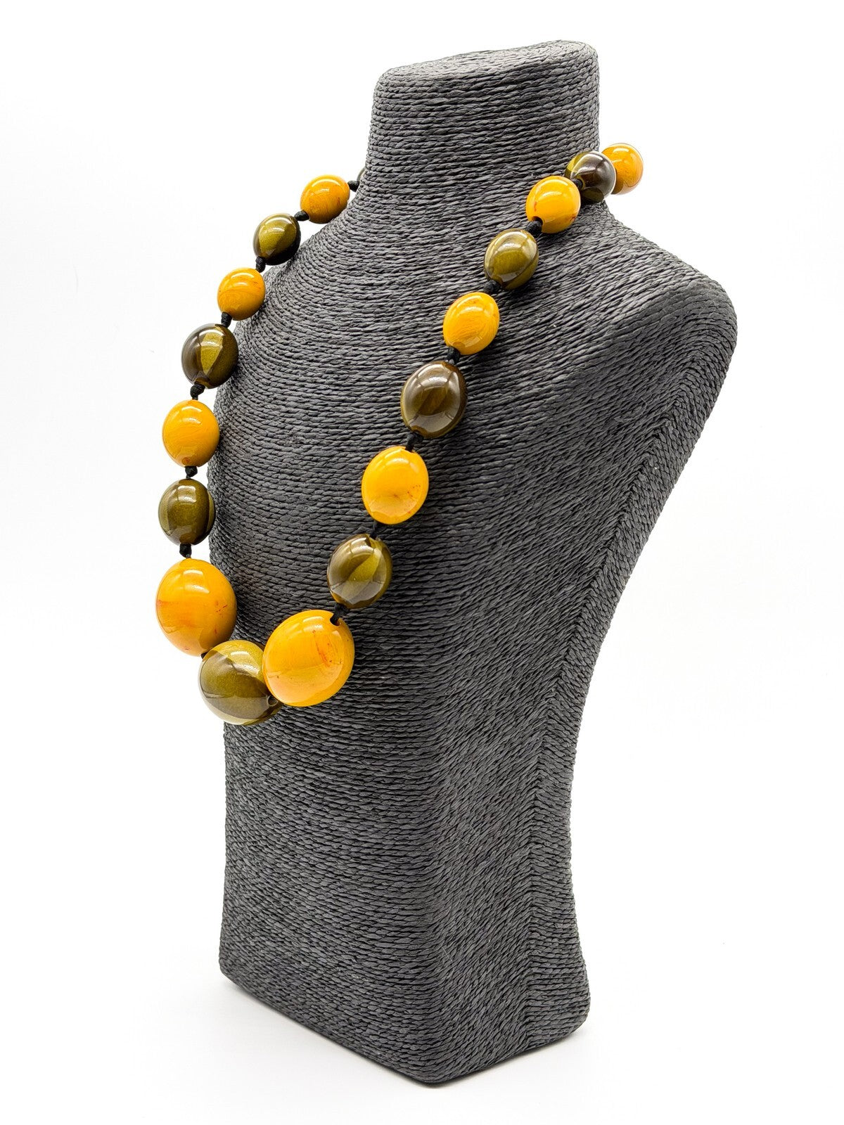 Chunky Statement Necklace Olive Green Mustard Acrylic Beads Graduated 25”