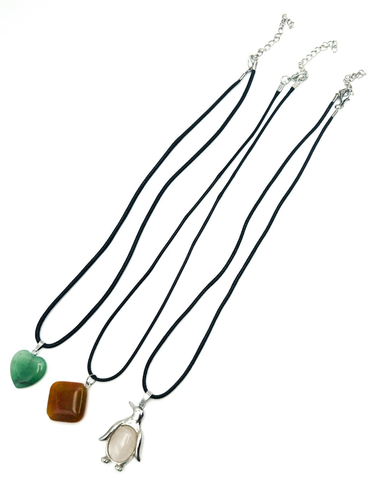 Gemstone Pendant Necklace Bundle – Carnelian, Quartz Penguin, Aventurine Heart