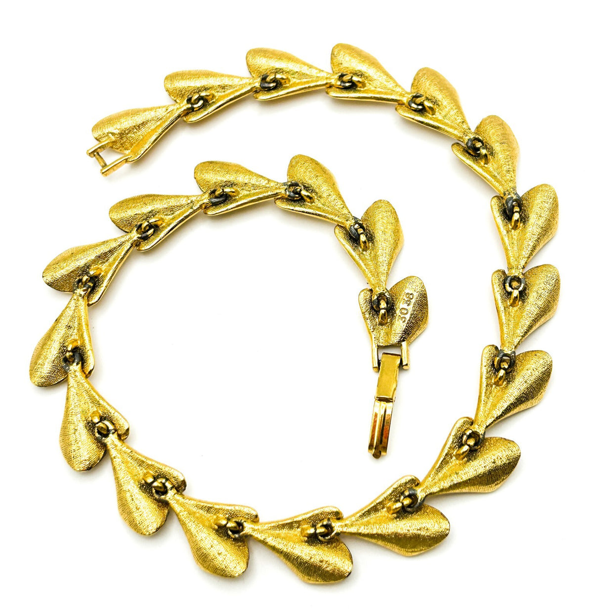 Gold Tone Laurel Leaf Link Necklace & Bracelet Set – Articulated Brushed Finish