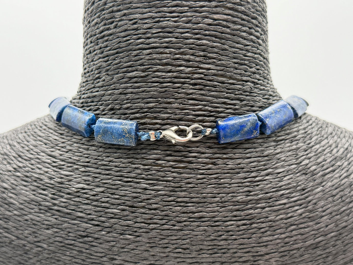 Lapis Lazuli Rectangular Bead Necklace Hand Knotted Blue Stone 19” Gemstone