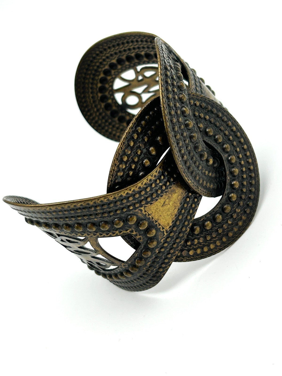 Boho Knot Cuff Bracelet Wide Gold Tone Openwork Statement