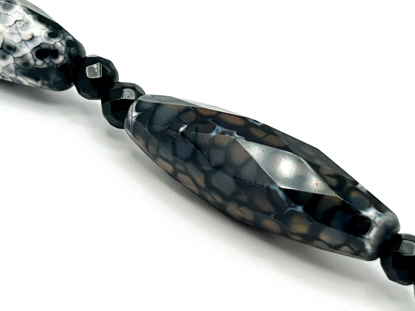 Black & White Dragon Vein Agate Semi-precious Necklace Faceted Black Chalcedony