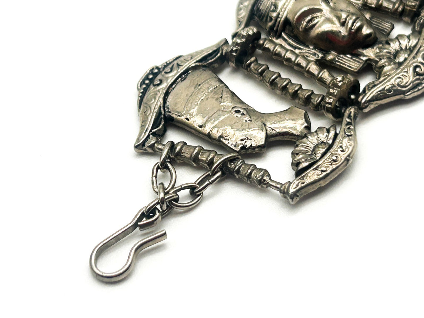 Vintage Ethnic Revival Silver Tone Panel Bracelet