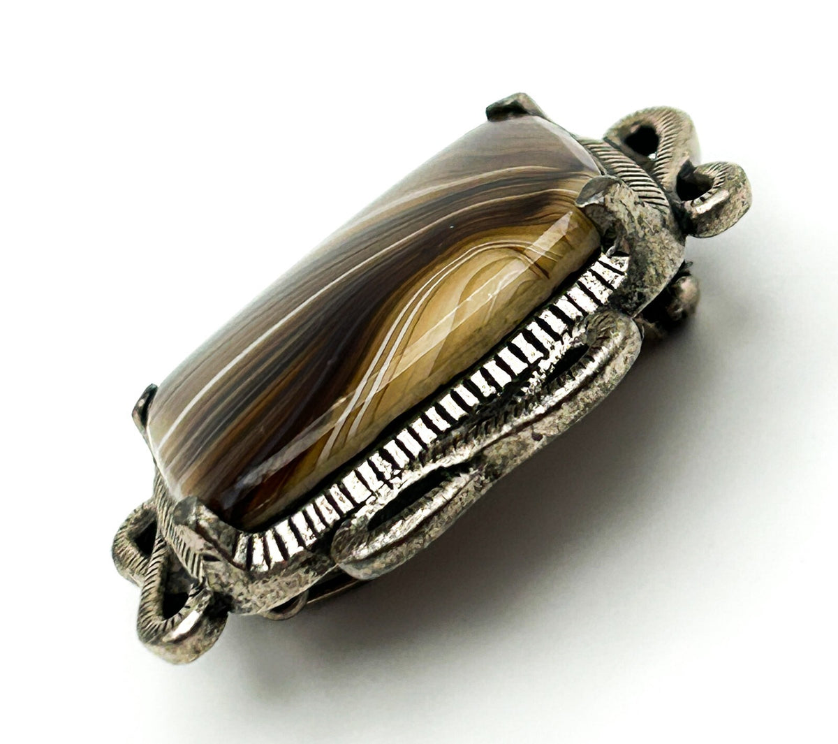 Miracle Scottish Agate Brooch Celtic Knot Silver Tone Vintage Pebble Stone Pin