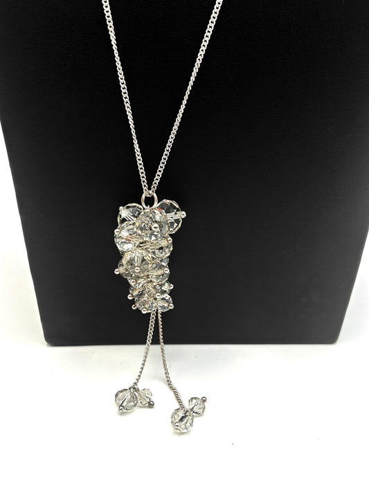 Avon Silver Tone Glass Cluster Drop Necklace with Tassel Detail