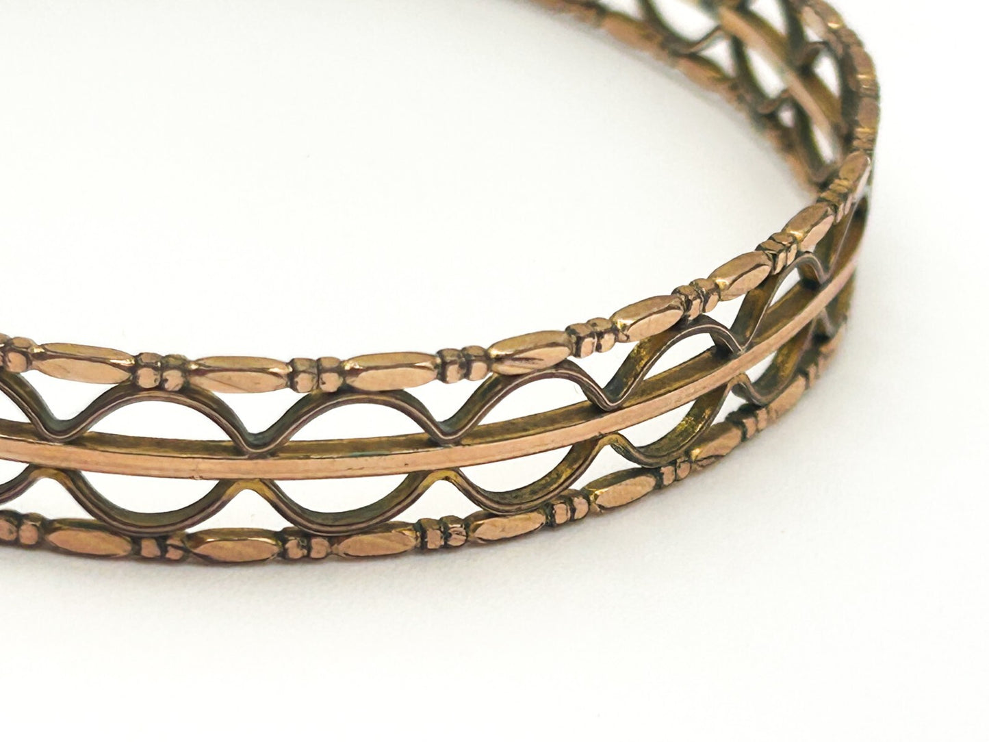 Antique Rolled Gold Openwork Bangle Art Deco Geometric Hallmarked 7cm