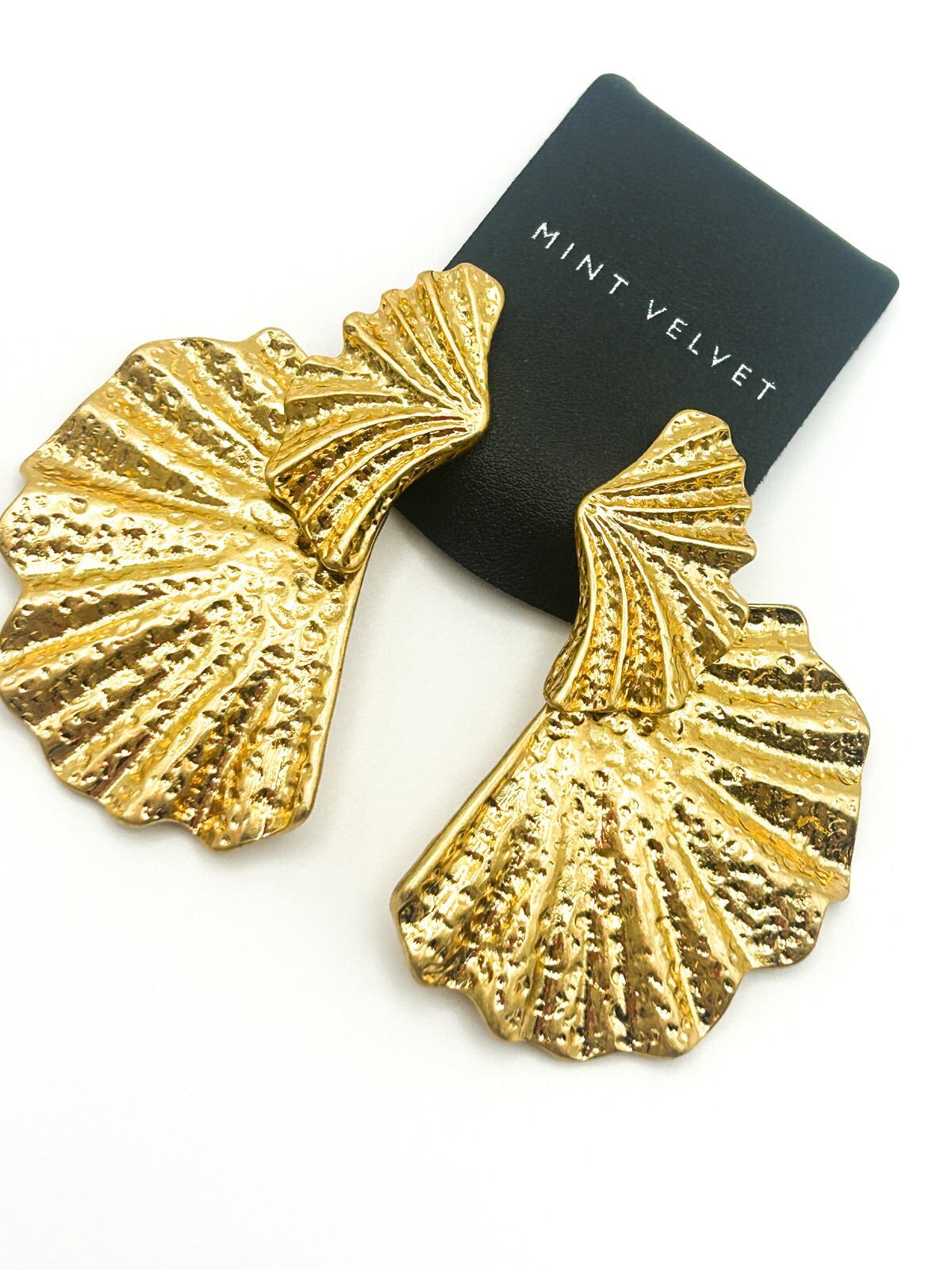 New on Card Mint Velvet Gold Tone Fan Design Earrings