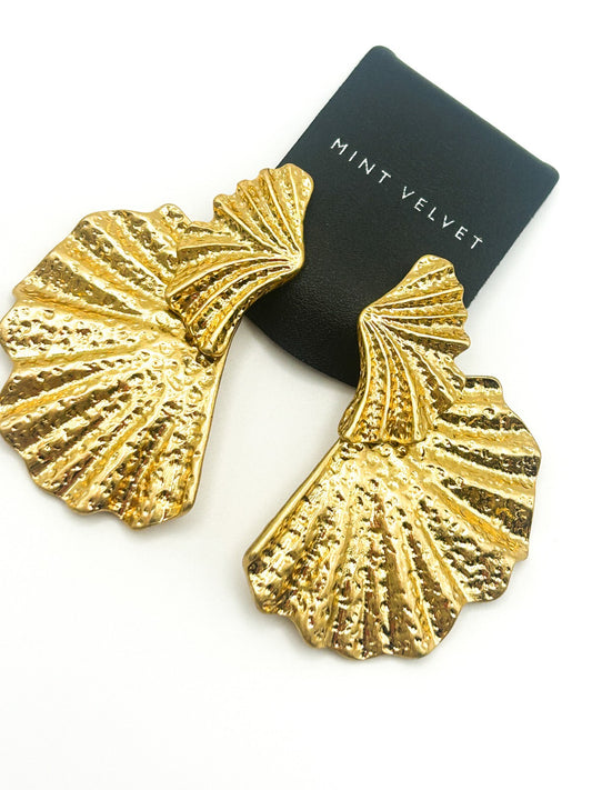 New on Card Mint Velvet Gold Tone Fan Design Earrings