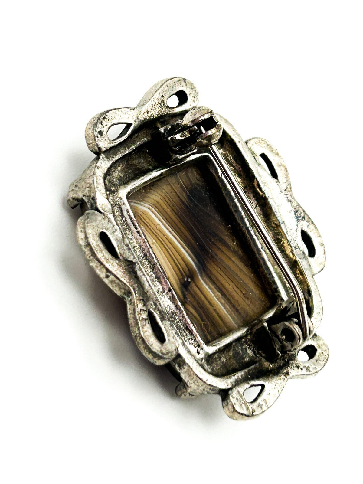 Miracle Scottish Agate Brooch Celtic Knot Silver Tone Vintage Pebble Stone Pin