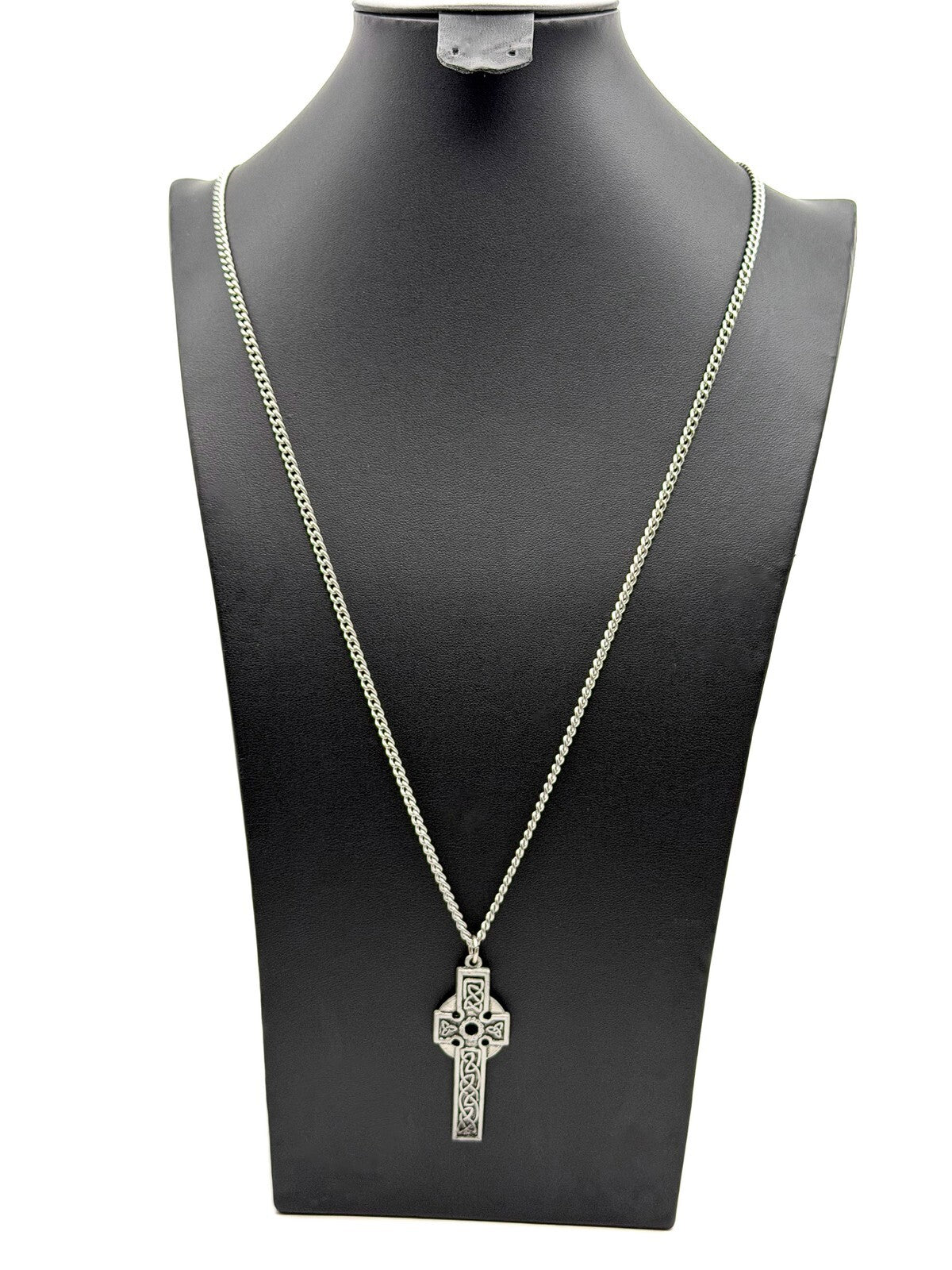Pewter Celtic Knot Cross Necklace on Silver Tone Chain