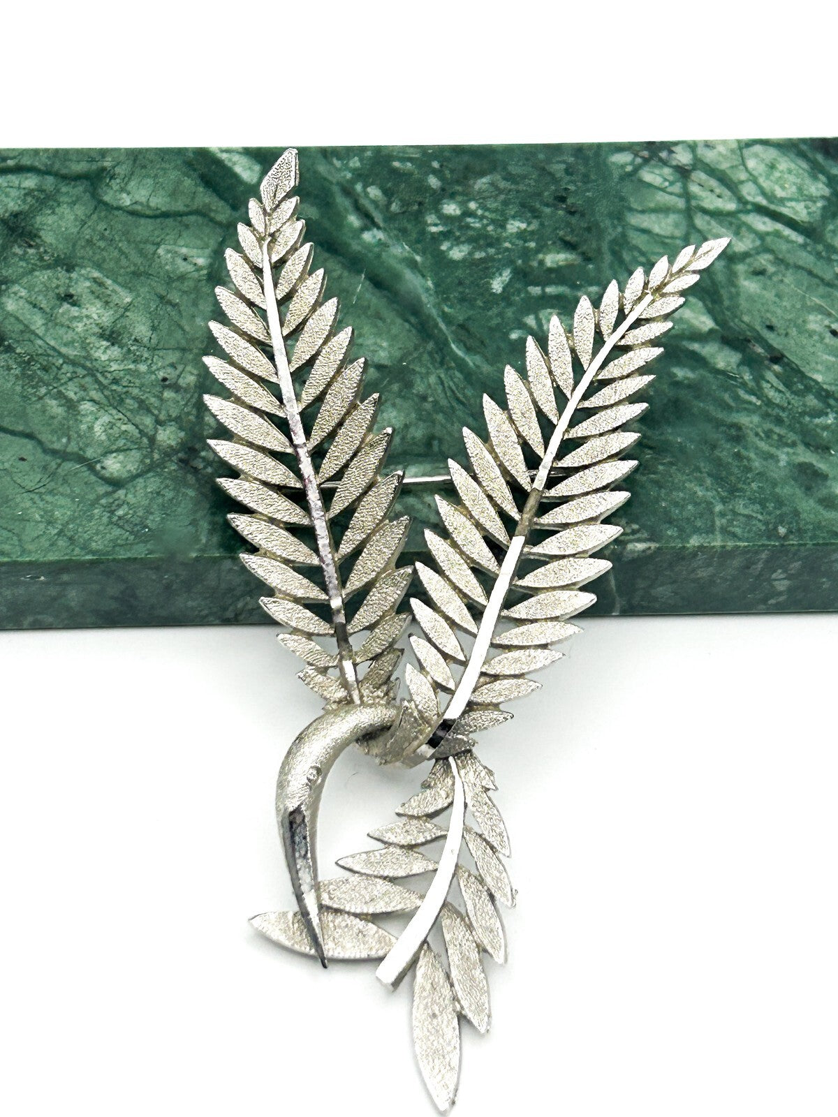 Vintage Bird Brooch Large Silver Tone Statement Leaf Wing Pin