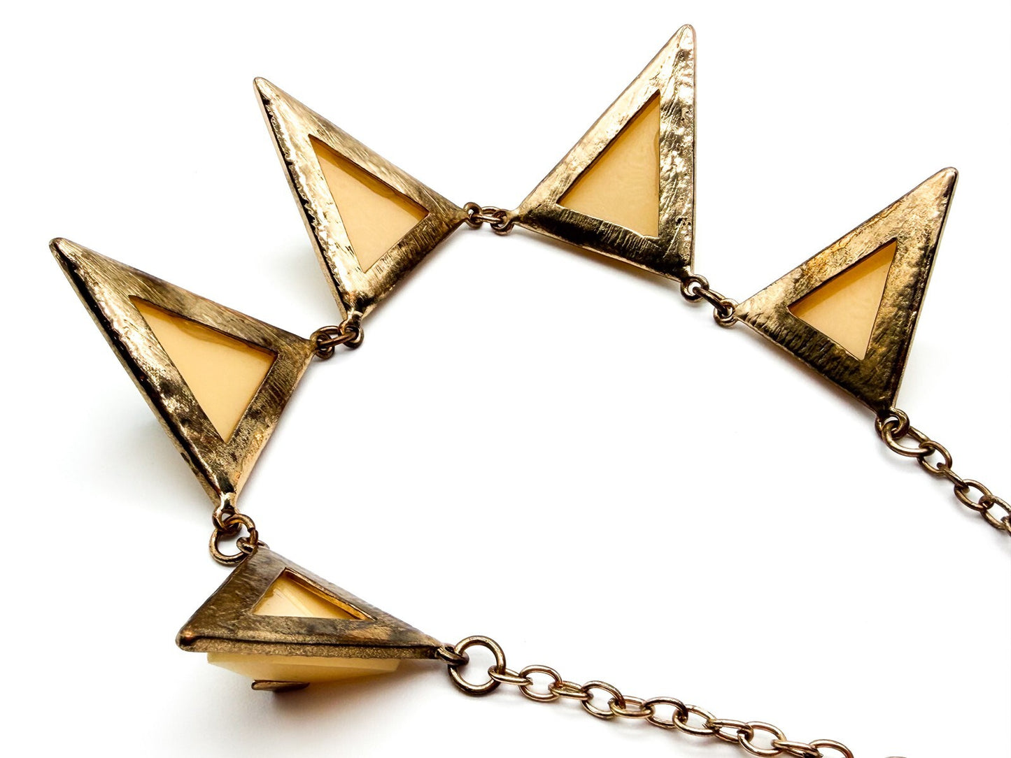 Geometric Pyramid Necklace Gold Cream Statement Modern Art Deco Style