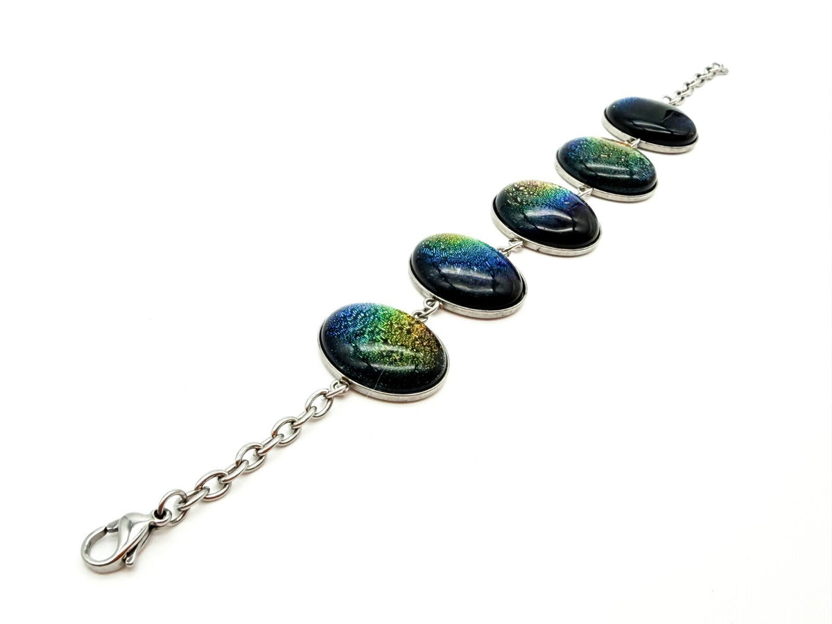 Dichroic Art Glass Panel Bracelet Silver Tone Colour-shifting Iridescent Rainbow