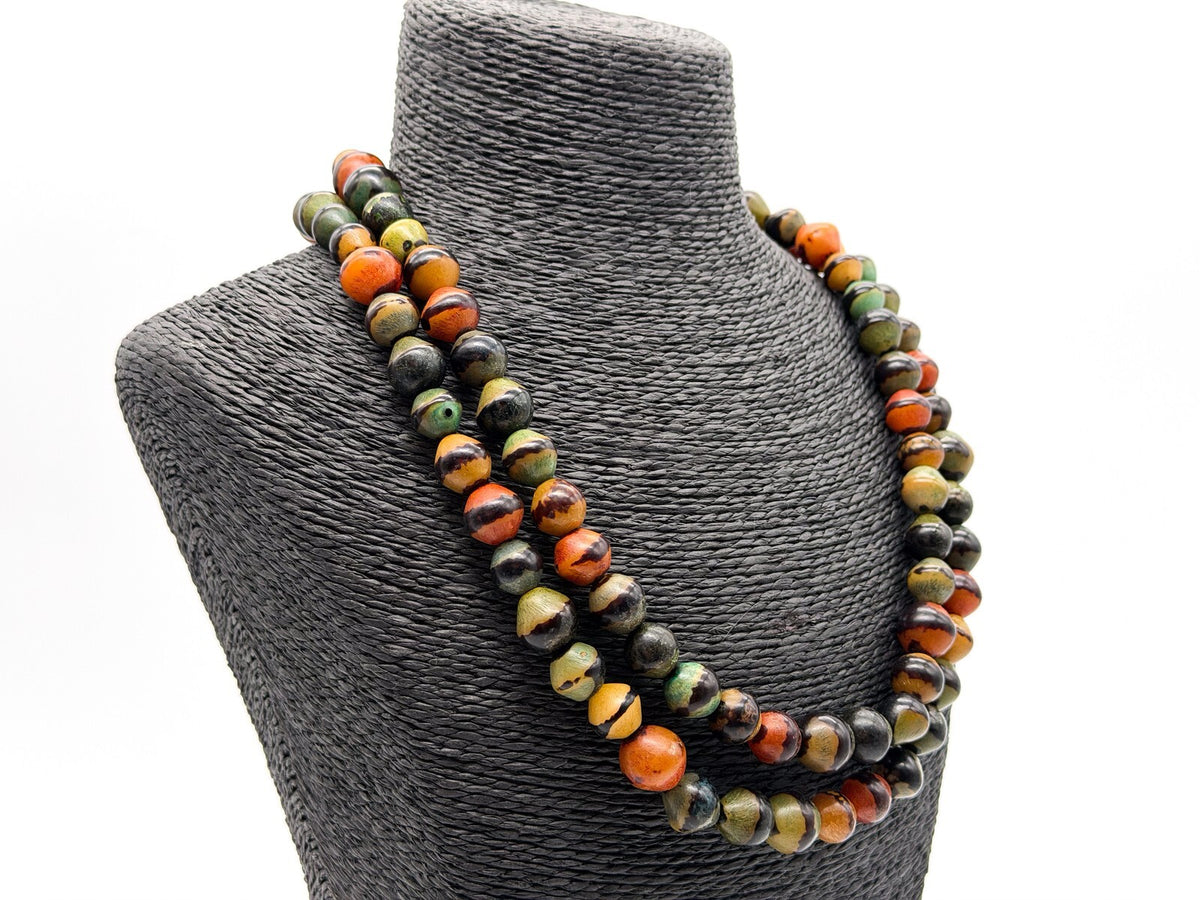 Vintage Double Strand Multicolour Acrylic Beaded Necklace Green Orange