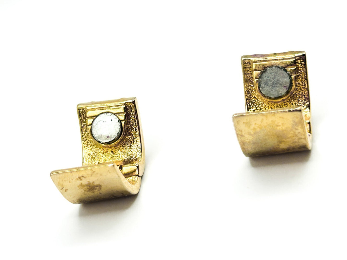 Vintage Monet Gold Tone Baguette Rhinestone Magnetic Earrings Original Card