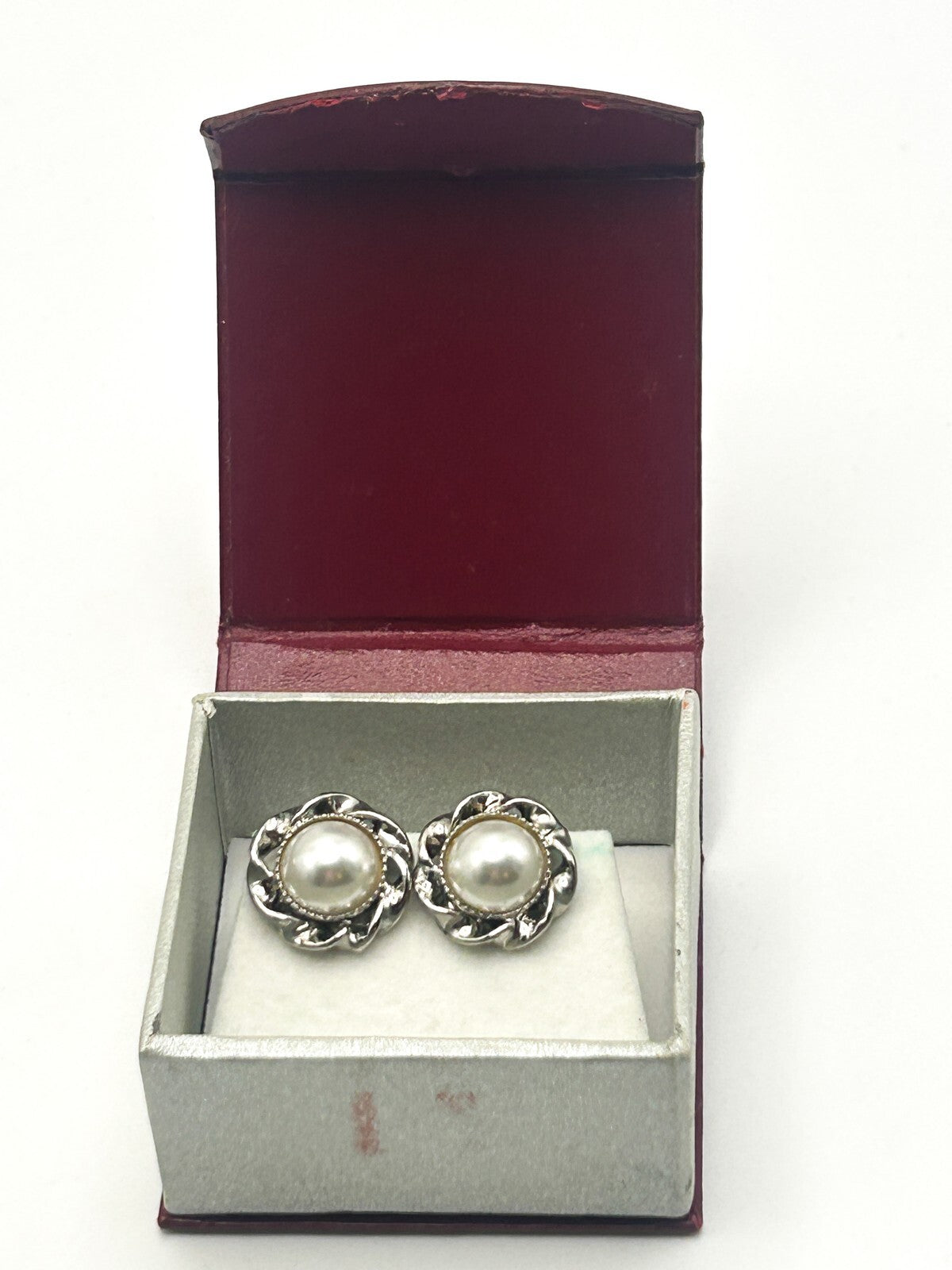 Eternal Collection Faux Pearl Clip-On Earrings – Silver Tone Floral Design