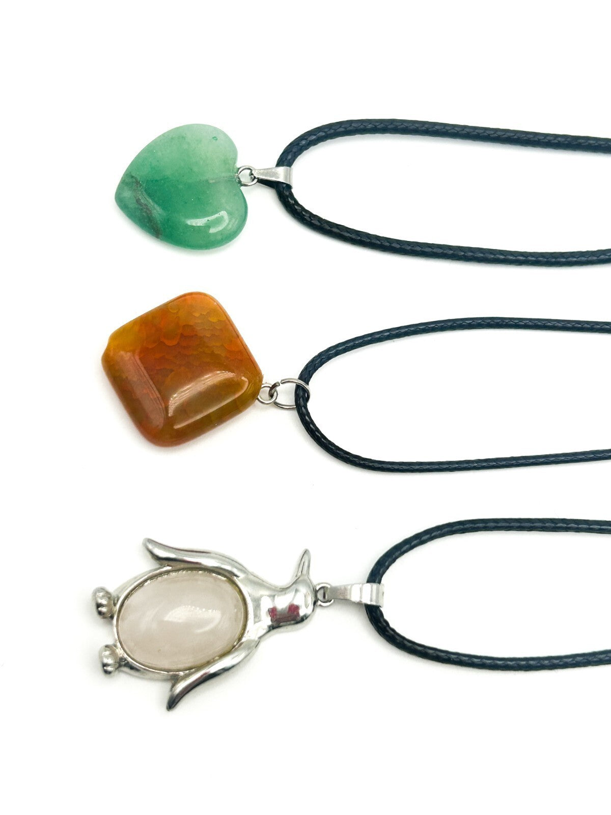 Gemstone Pendant Necklace Bundle – Carnelian, Quartz Penguin, Aventurine Heart