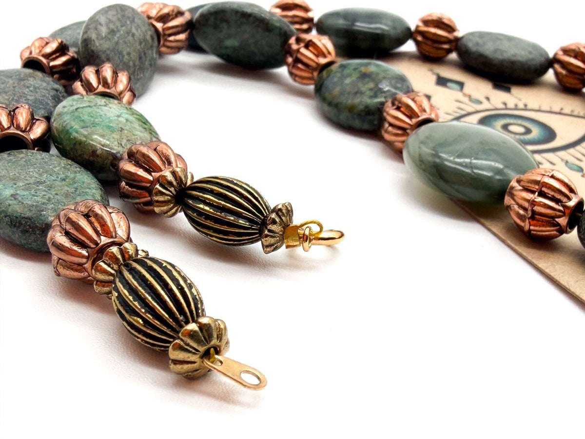 Boho Green Jasper Necklace Faceted Centrepiece Mixed Bead Statement