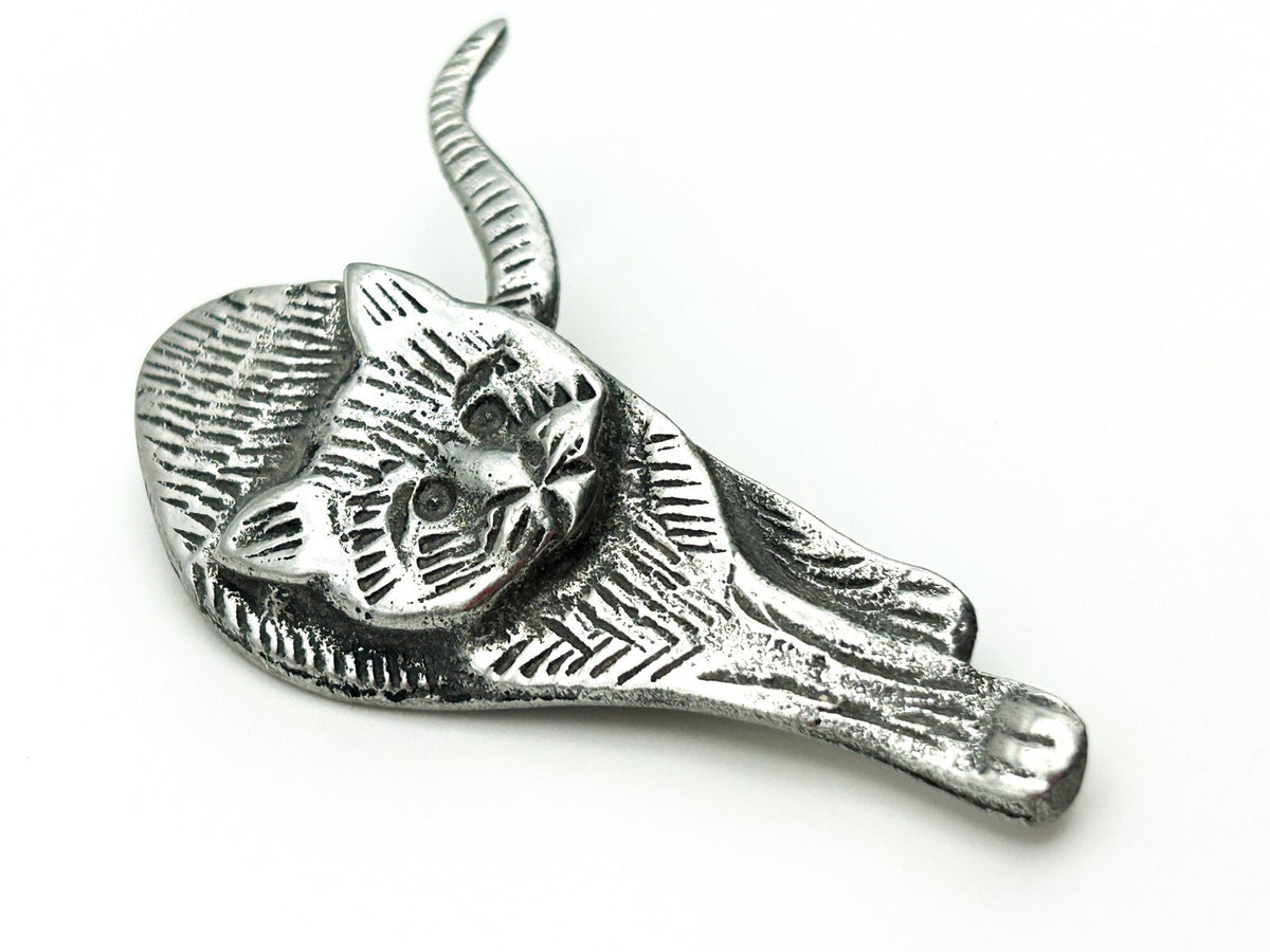 Vintage Silver Tone Prowling Cat Brooch