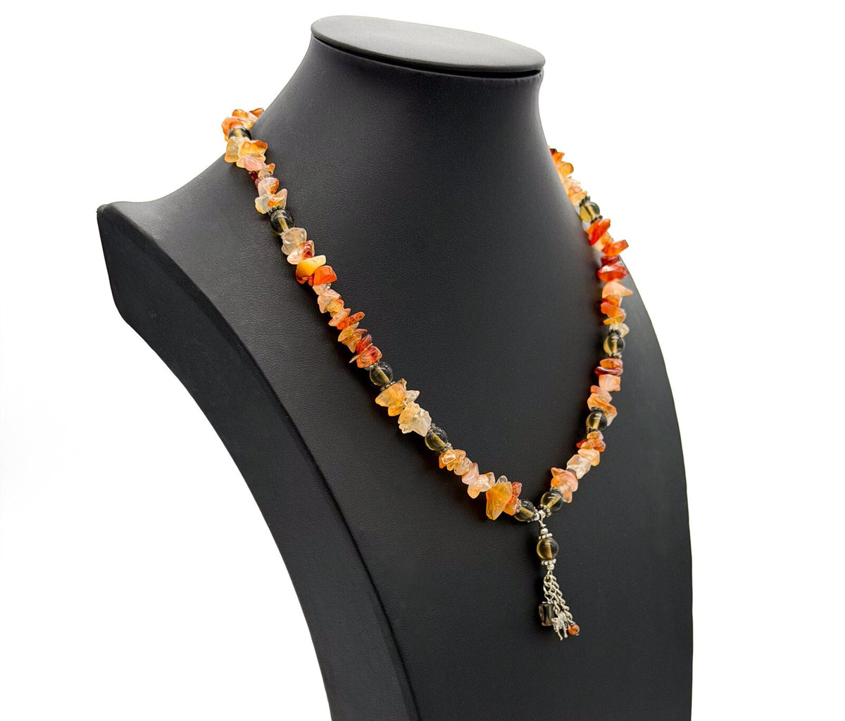 Boho Citrine Carnelian Chip Necklace Tassel Pendant Quartz Gemstone 19.5”