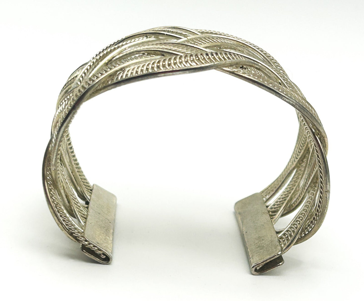 Chunky Woven Silver Cuff Bracelet Statement Braided Adjustable Bangle