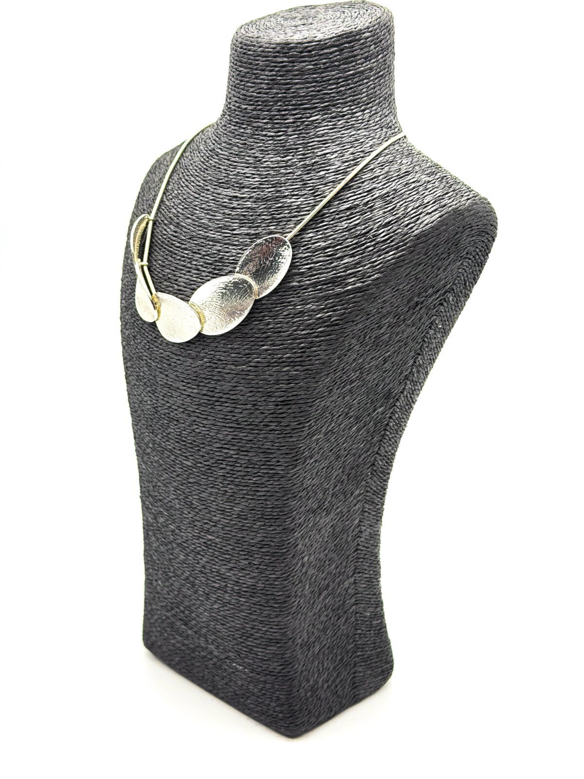 Minimalist Silver Disc Necklace Brushed Metal Overlapping Design 20”