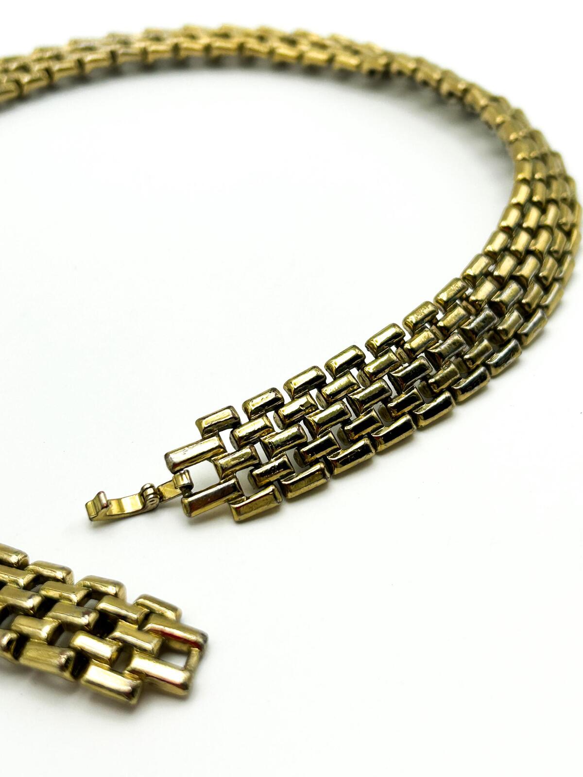 Chunky Vintage Gold Tone Basket Weave Chain Collar Necklace 17.5”