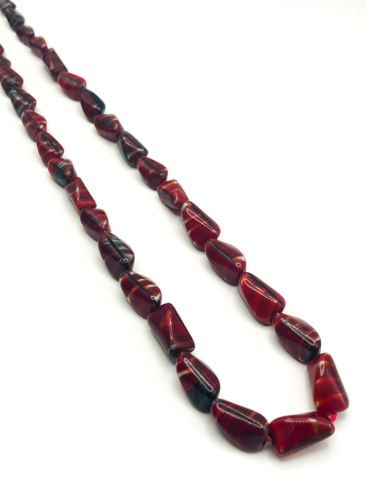 Vintage MCM Red Bohemian Czech Art Glass Necklace - Boho