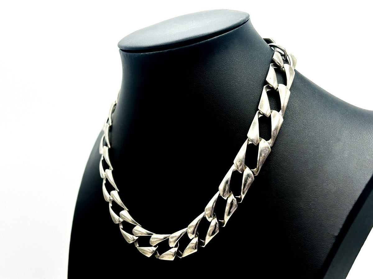Silver Tone Chunky Flat Curb Chain Necklace – Wide Statement Link