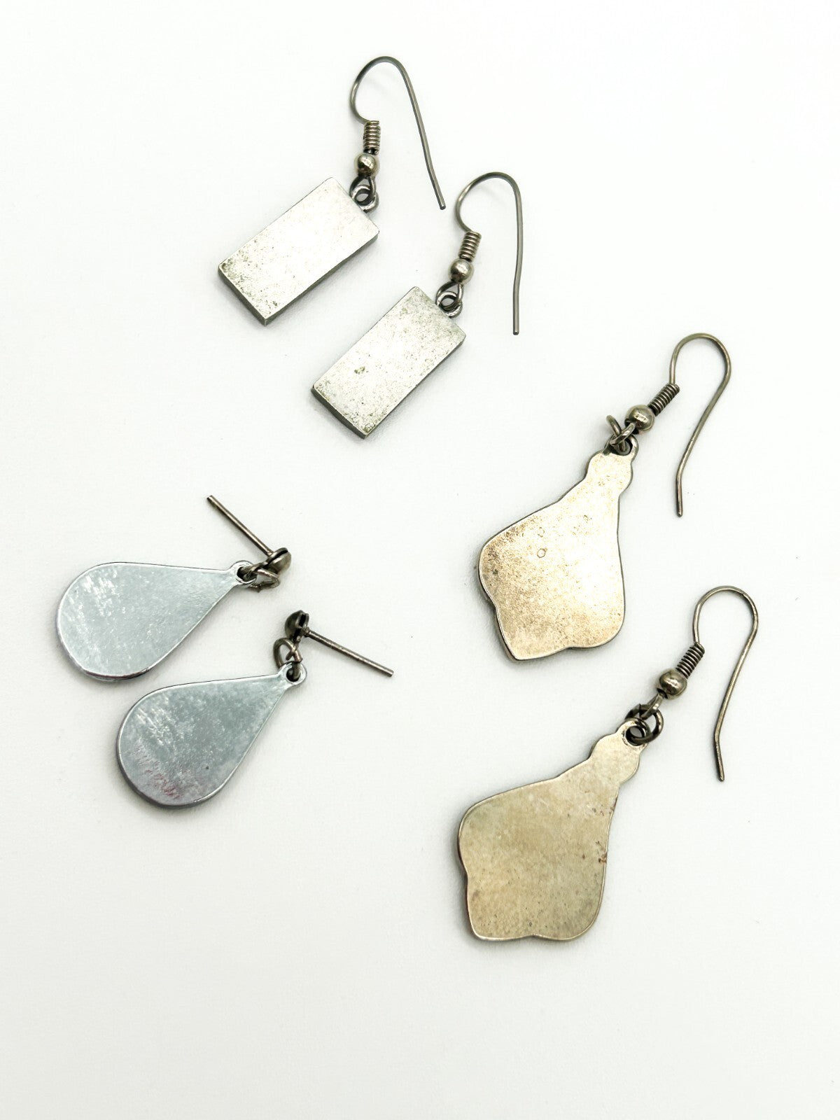 3Pairs Abalone Shell Earrings Iridescent Silver Tone Mixed Styles Teardrop Boho