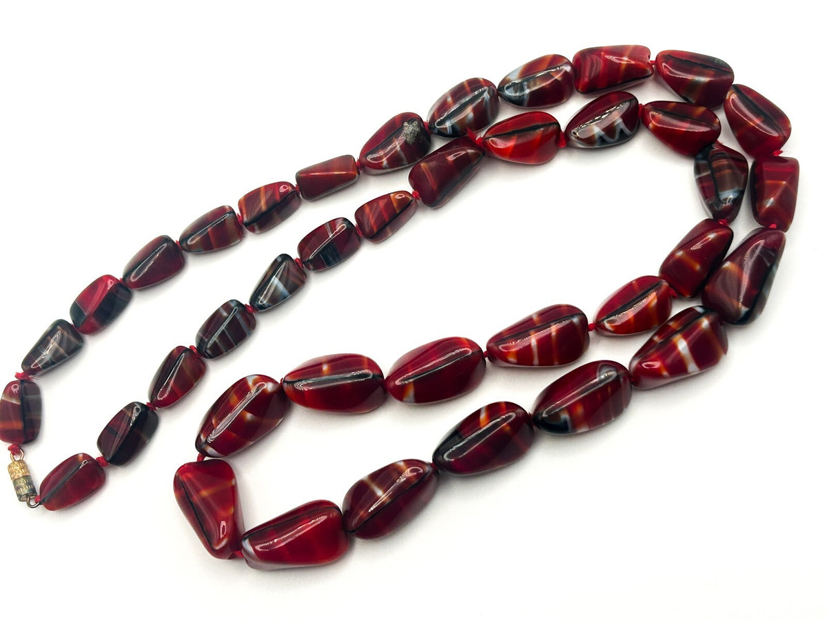 Vintage MCM Red Bohemian Czech Art Glass Necklace - Boho