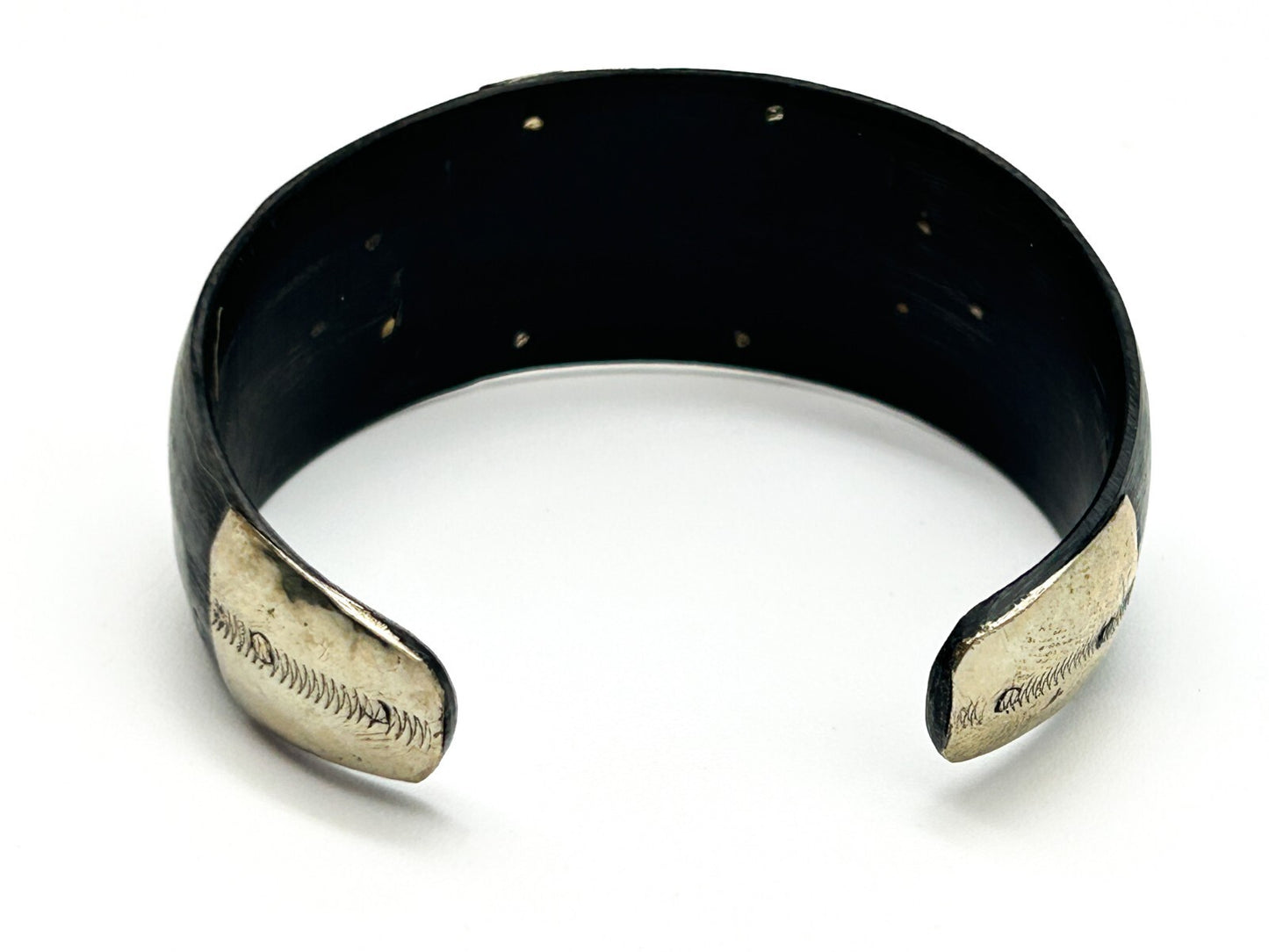 Vintage Tuareg Tribal Cuff Bracelet Organic Material & Silver Tone Etched Ethnic