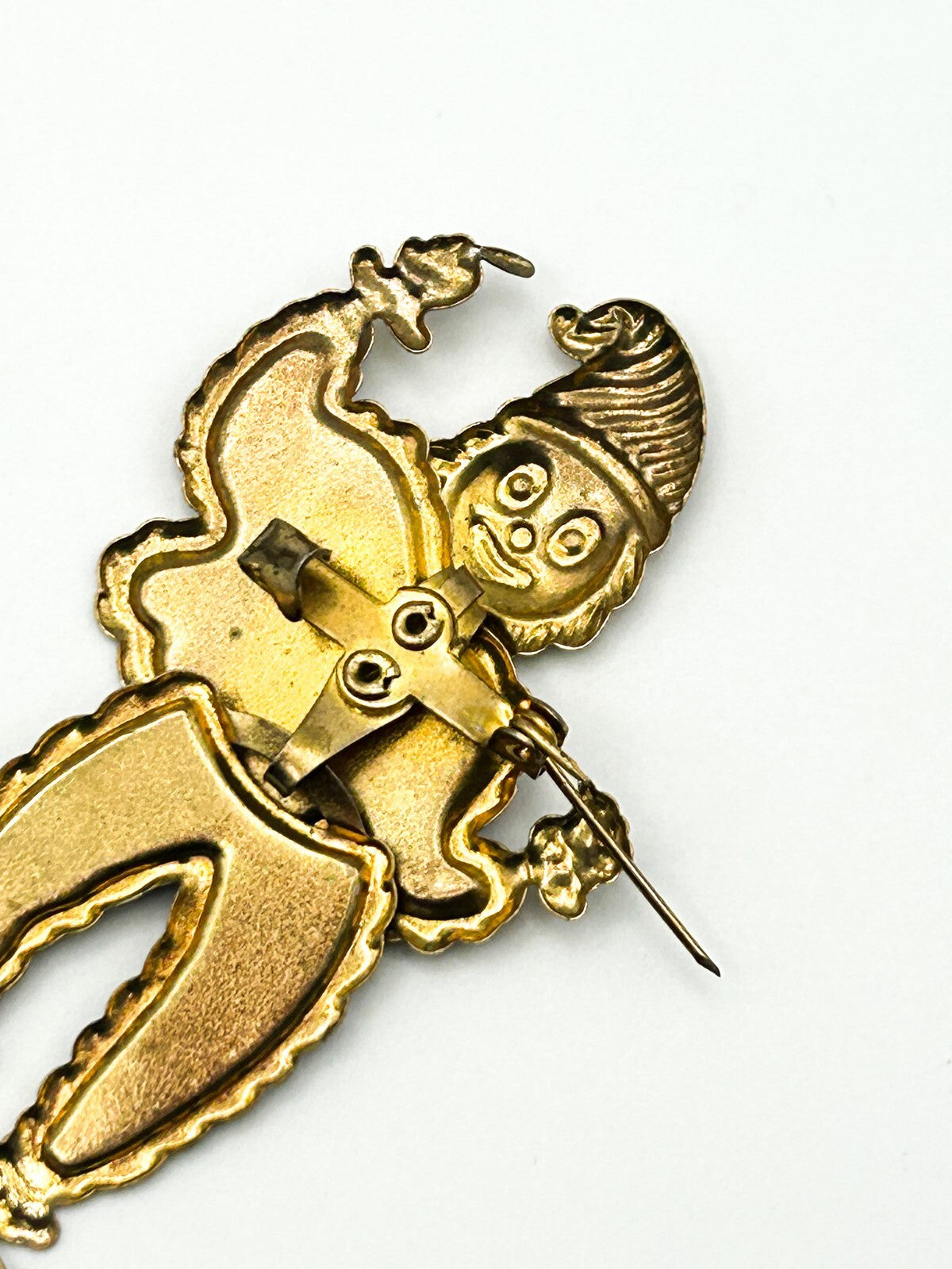 Articulated Clown Brooch Gold Tone Glitter Jester Pin