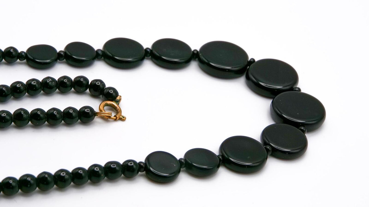 Vintage Graduated Black Disc Bead Necklace