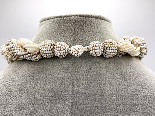 Cream and Beige Seed Bead Twisted Collar Necklace 19"