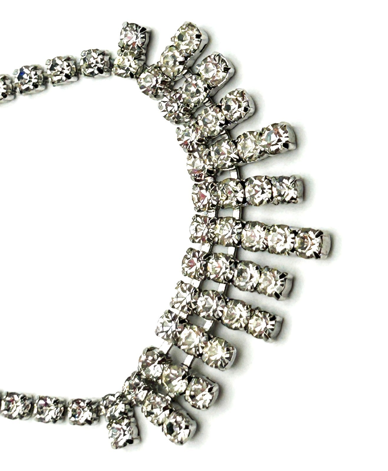 Vintage Rhinestone Fringe Necklace Silver Tone Waterfall Drop Bridal Sparkle