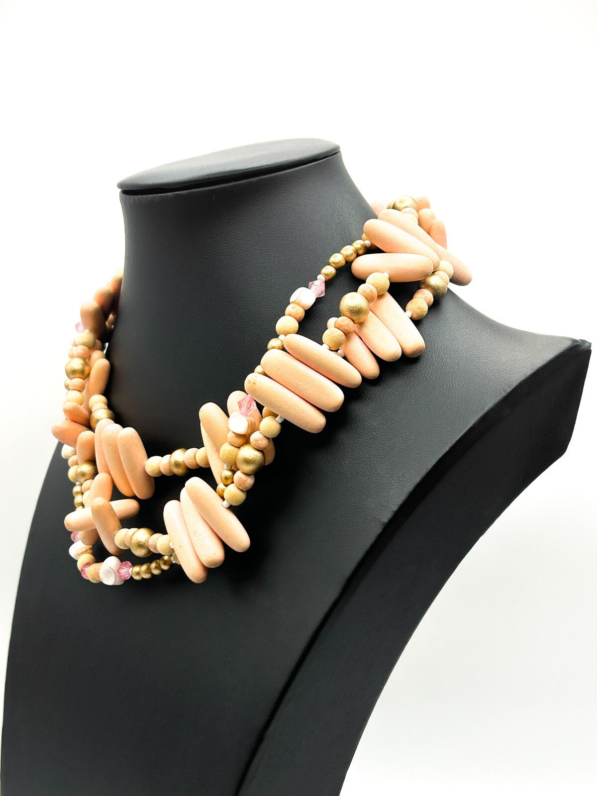 Three-Strand Pink-Peach Pastel Beaded Torsade Necklace – 17”