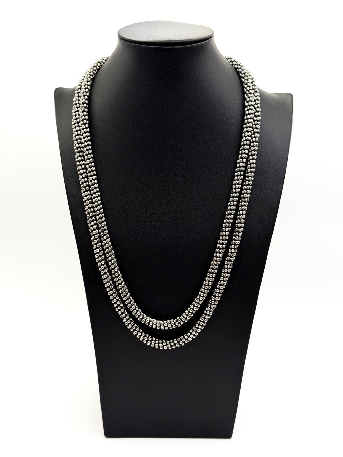 Silver Tone Popcorn Style Bead Necklace – Multi Strand Look