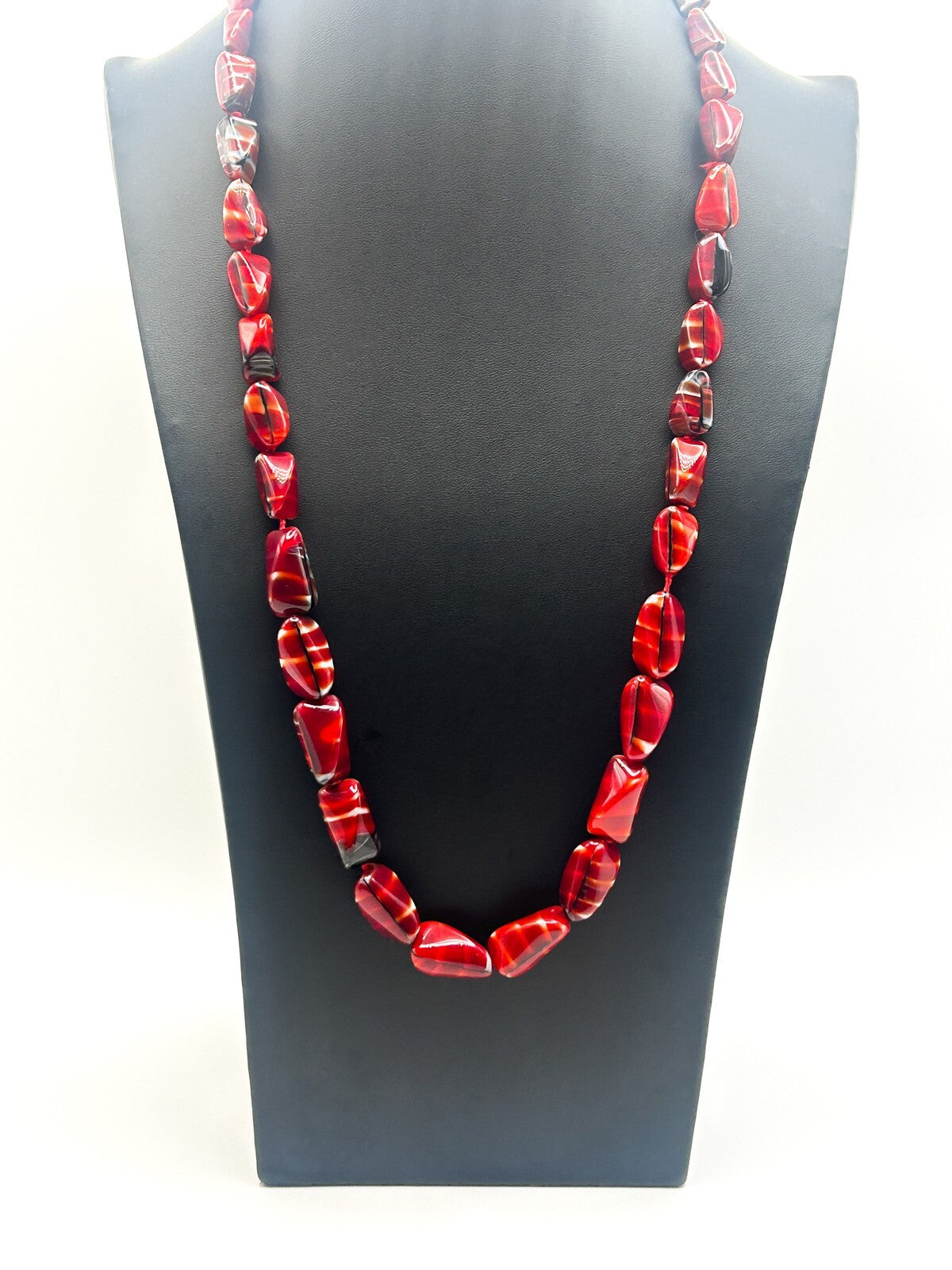 Vintage MCM Red Bohemian Czech Art Glass Necklace - Boho