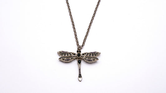 Articulated Dragonfly Pendant Necklace – Silver Tone