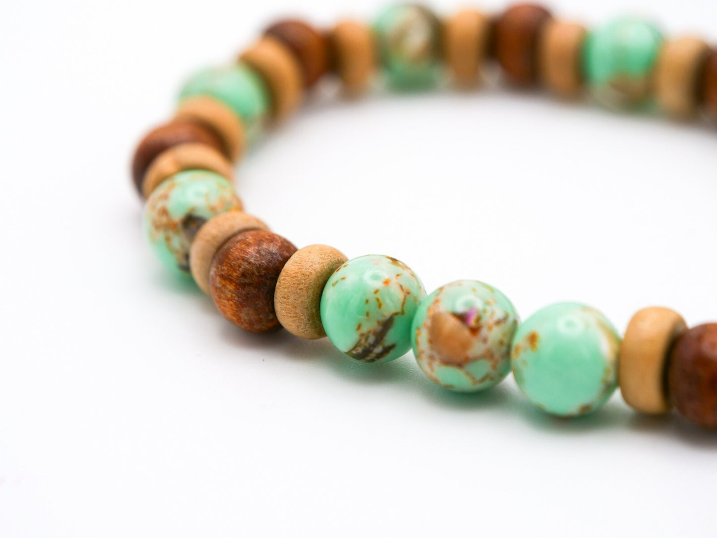 Handmade Brown & Green Beaded Necklace, Bracelet and Earrings Set - Wood Acrylic