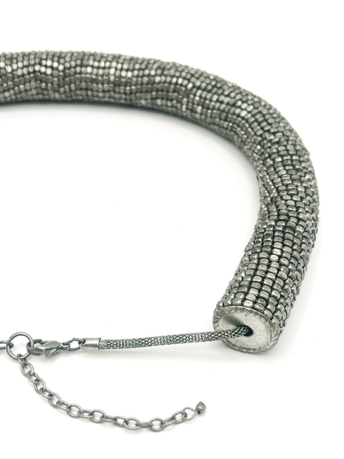 Industrial Coiled Chunky Statement Necklace – Silver Tone – 20”