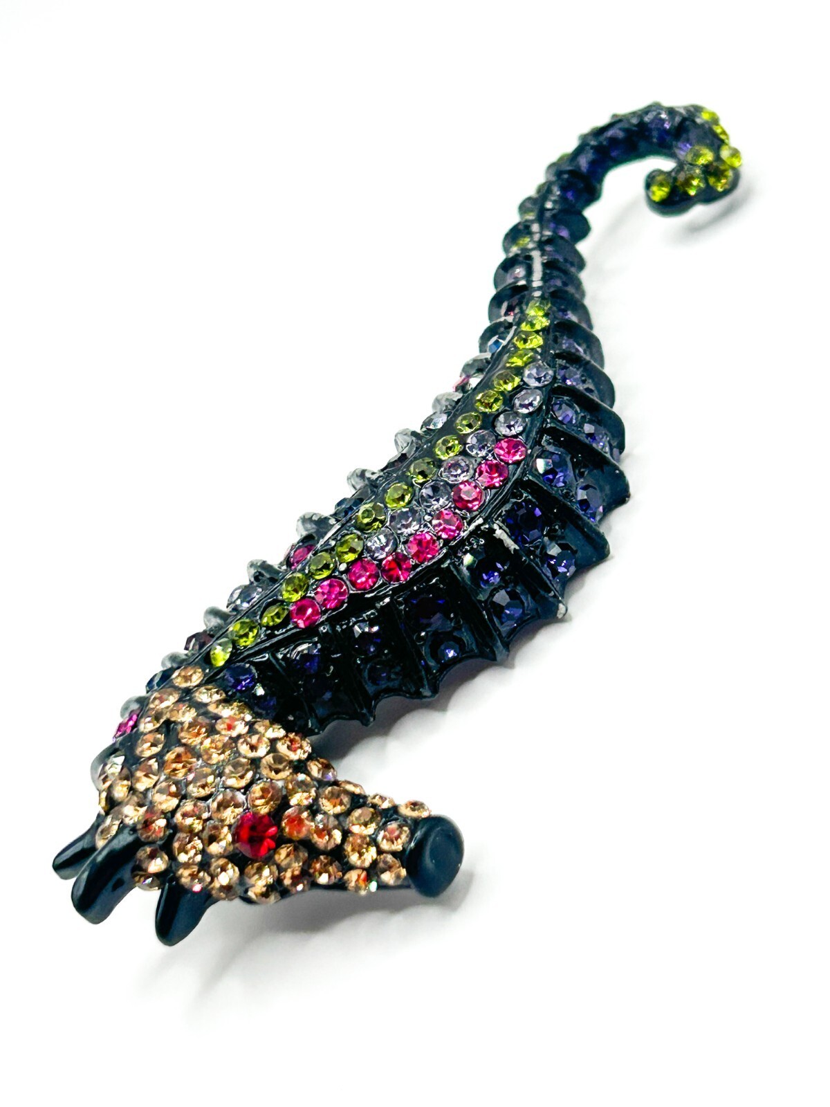 Large Rhinestone Seahorse Brooch Multicolour Figural Pendant 8.5 cm