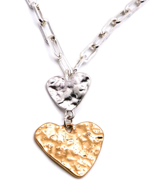 POM Tania Silver Plated Short Necklace – Double Heart Pendant