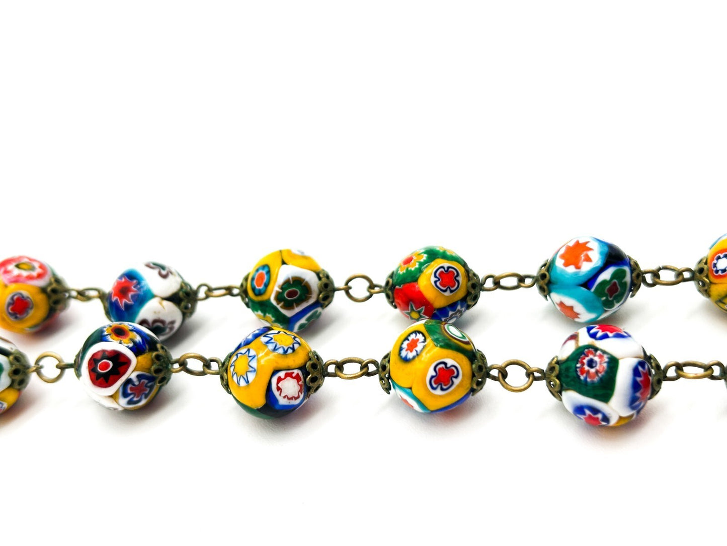 Vintage Murano Glass Millefiori Flower Multicoloured Necklace Floral Venetian