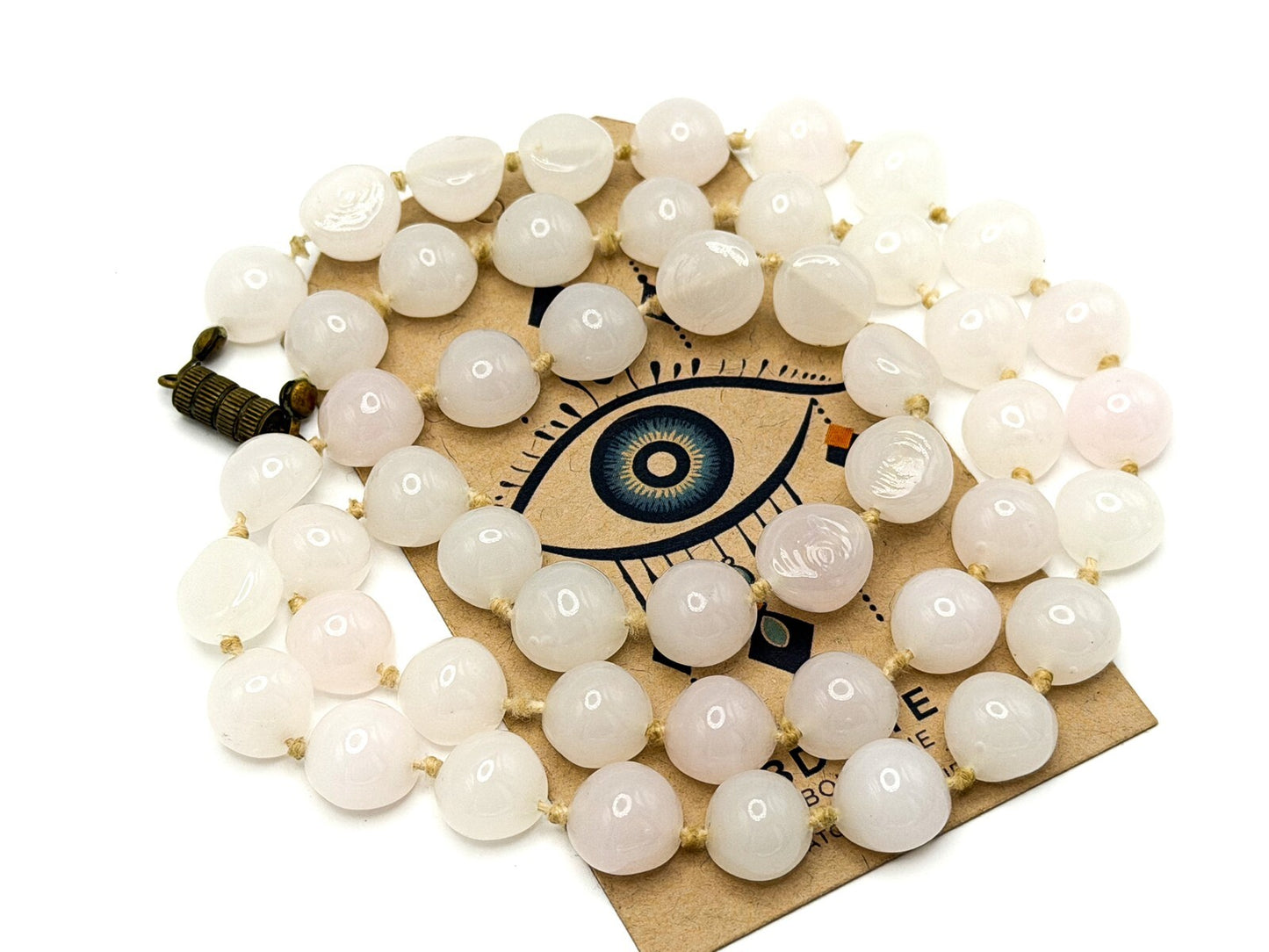 Pale Rose Quartz Domed Bead Necklace – Hand-Knotted, 25”