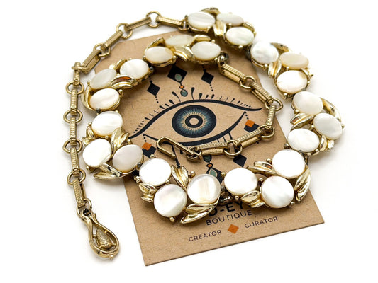 Vintage Coro (50s-60s) Gold Tone & Mother of Pearl Disc Thermoset Style Necklace